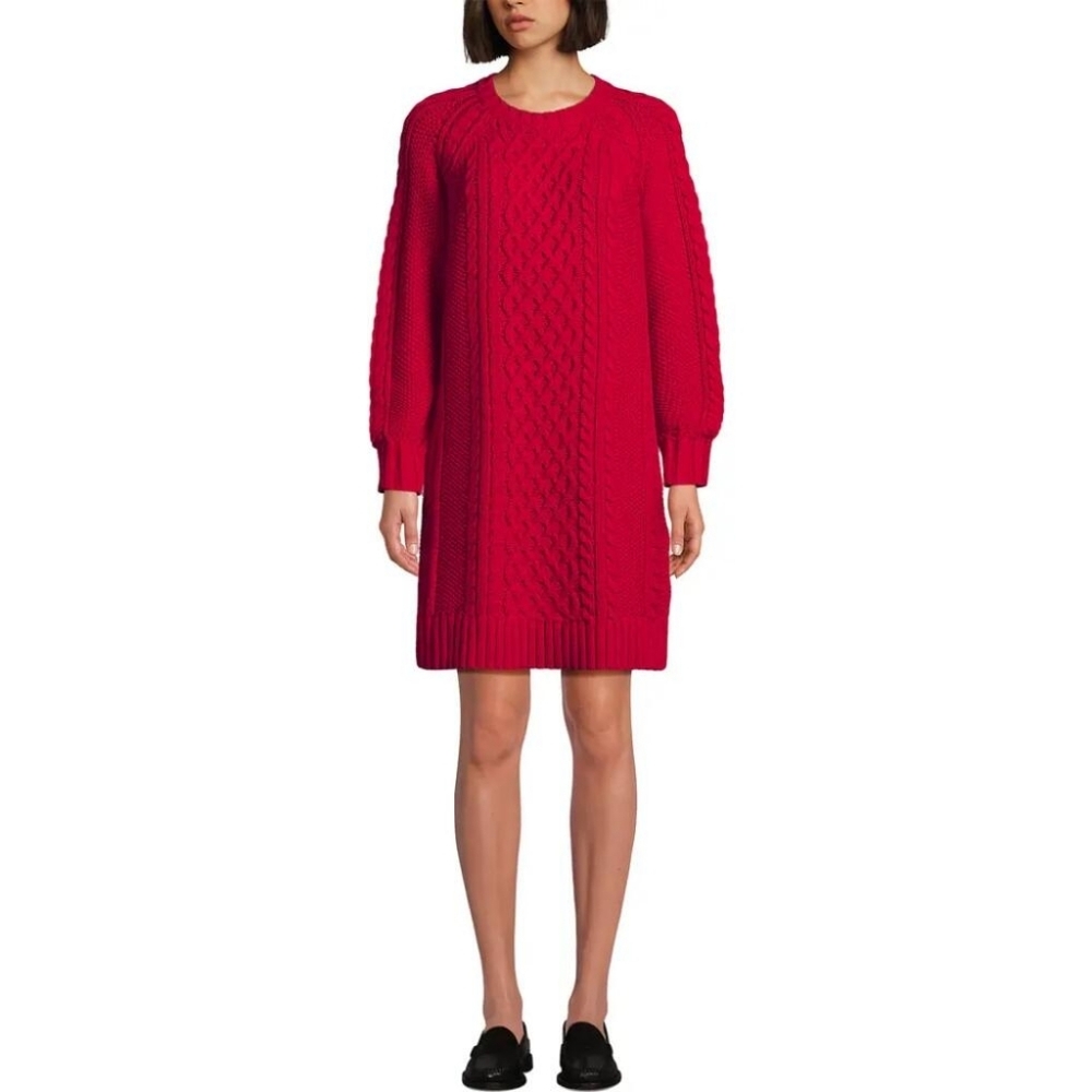 Lands End Red Midi Holiday Valentine's Day‎ Cable Knit Sweater Dress Size 2X